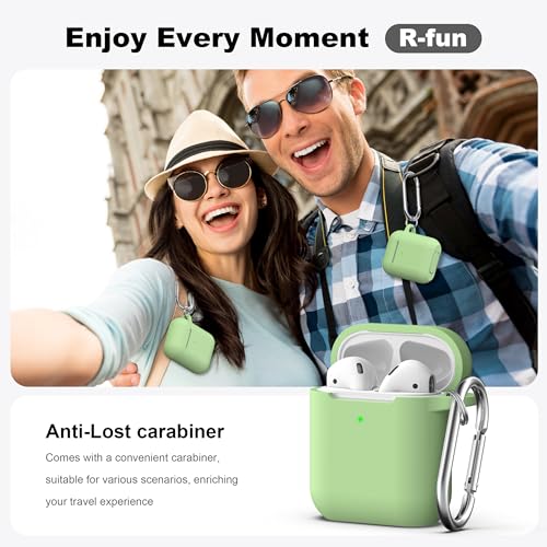 Image of AirPods Case Cover with Keychain, Full Protective Silicone AirPods Accessories Skin Cover for Women Girl with Apple AirPods Wireless Charging Case,Front LED Visible-Avocado