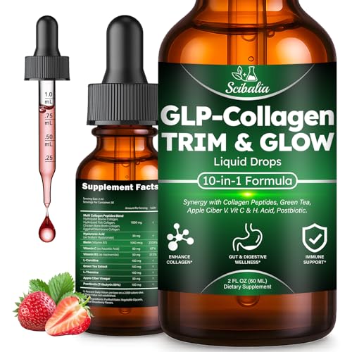 Liquid Collagen for Women GLP 10-in-1 Formula Multi Collagen Burn Drops Trim & Glow Hyaluronic Acid Biotin Green Tea L-Carnitine & ACV for Hair Growth Metabolism Skin Gut & Digestive Health