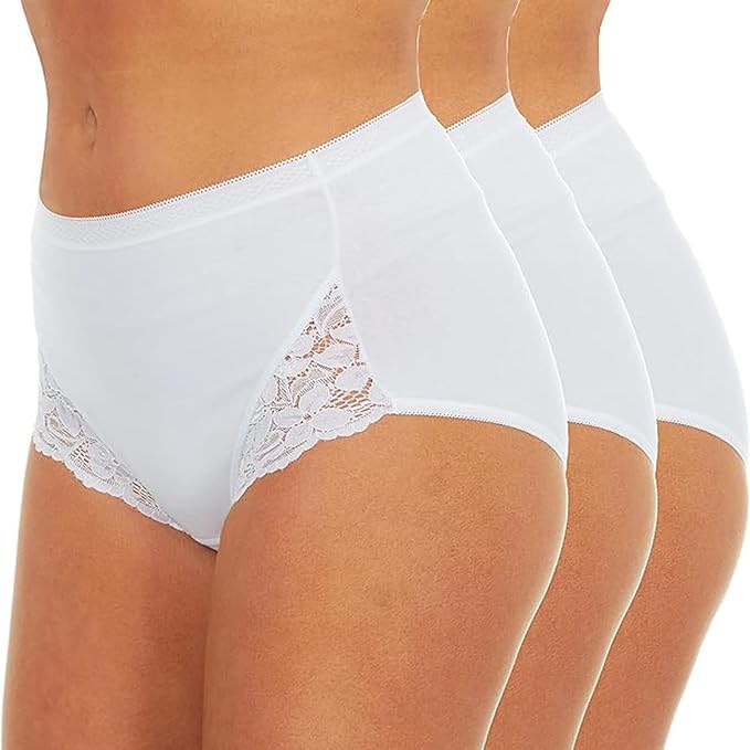 reshmena 3 calzoncillos tipo bikini para mujer con encaje de cintura alta de algodón transpirable Romance Bragas cómodas para mujer, paquete múltiple (paquete de 3), Blanco (paquete de 3), 48