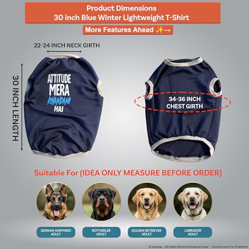 Image of JoyDaog Cozy Dog Winter Coat Blue Color 30 Inch(5XL) - inchAttitude Mera Khandani Hai inch Printed Soft Cotton Trendy Apparel for Large Breeds | Indoor & Outdoor