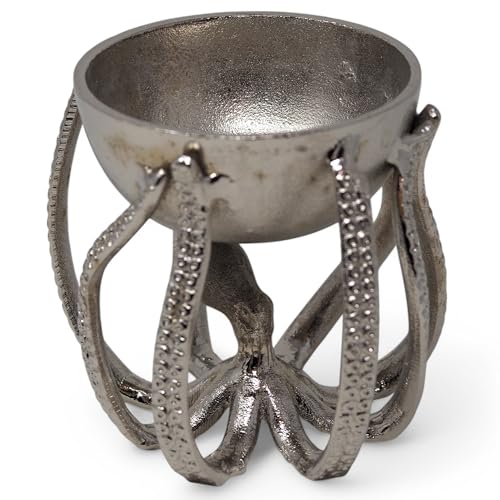 Metal Silver Octopus Trinket Dish - Decorative Nautical Jewellery Holder