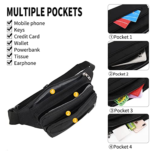 IHIGOGOFA Bauchtasche Gürteltasche Hüfttasche mit Einem 60 cm Verlängerten Gürtel Unisex Modern Umhängetaschen Handytasche für Outdoor Reise Wandern Hundetraining Damen und Herren Schwarz