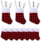 30 Pieces Christmas Dinner Table Decorations Christmas Socks Silverware Holders Tableware Bags Mini Christmas Stockings Knife Spoon Fork Storage Bag for Christmas Party Dinner Table (Classic Style)