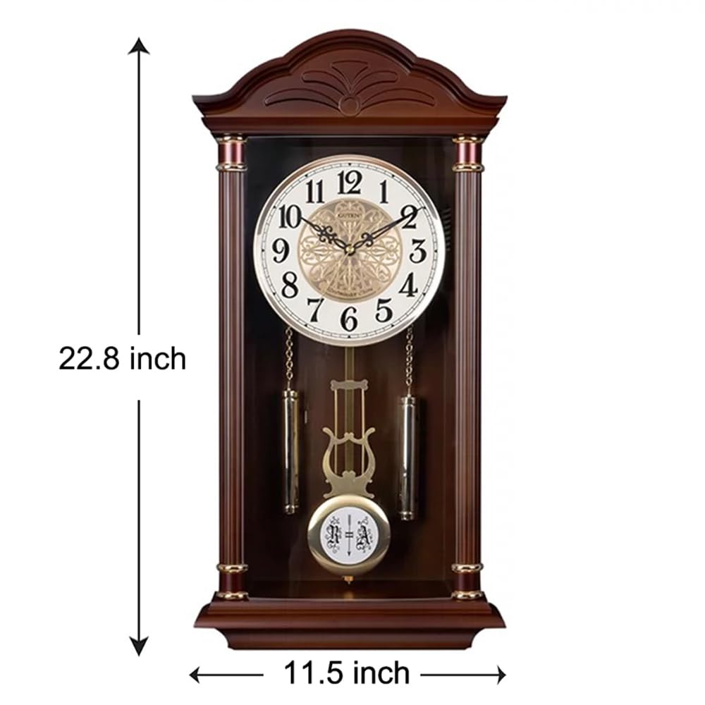 Reloj de pared con péndulo que funciona con pilas, reloj de pared grande colgante con péndulo, reloj de péndulo silencioso, reloj de pared para decoración de sala de estar, oficina y decoración del