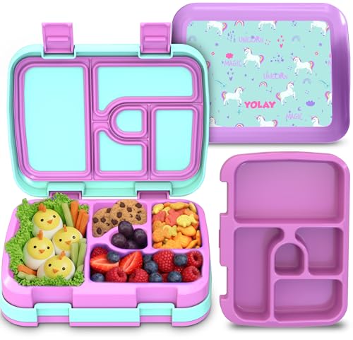 YOLAY Bento Box for Kids Lunch Box Leak-Proof, 5-Compartment Lunch Box Kids for Ages 3-10, Durable with Anti-Slip Base, Suitable for Schools, Outdoor...