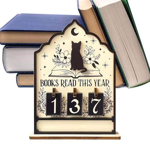 Medidor de libros - Decoración de lectura con temática de gato - Medidor de libros hasta 999 libros leídos este año - Para Cuarto De Navidad Contador Biblioteca Recetas Escritorio Amante de los libros