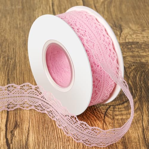 25 Yards Pink Lace Ribbon 1.2 Inch Wide Vintage Floral Lace Trim for Sewing Light Pink Laces Fabric Ribbon for Craft Gift Wrapping Flower Bouquet Baby Shower Wedding Birthday Decoration