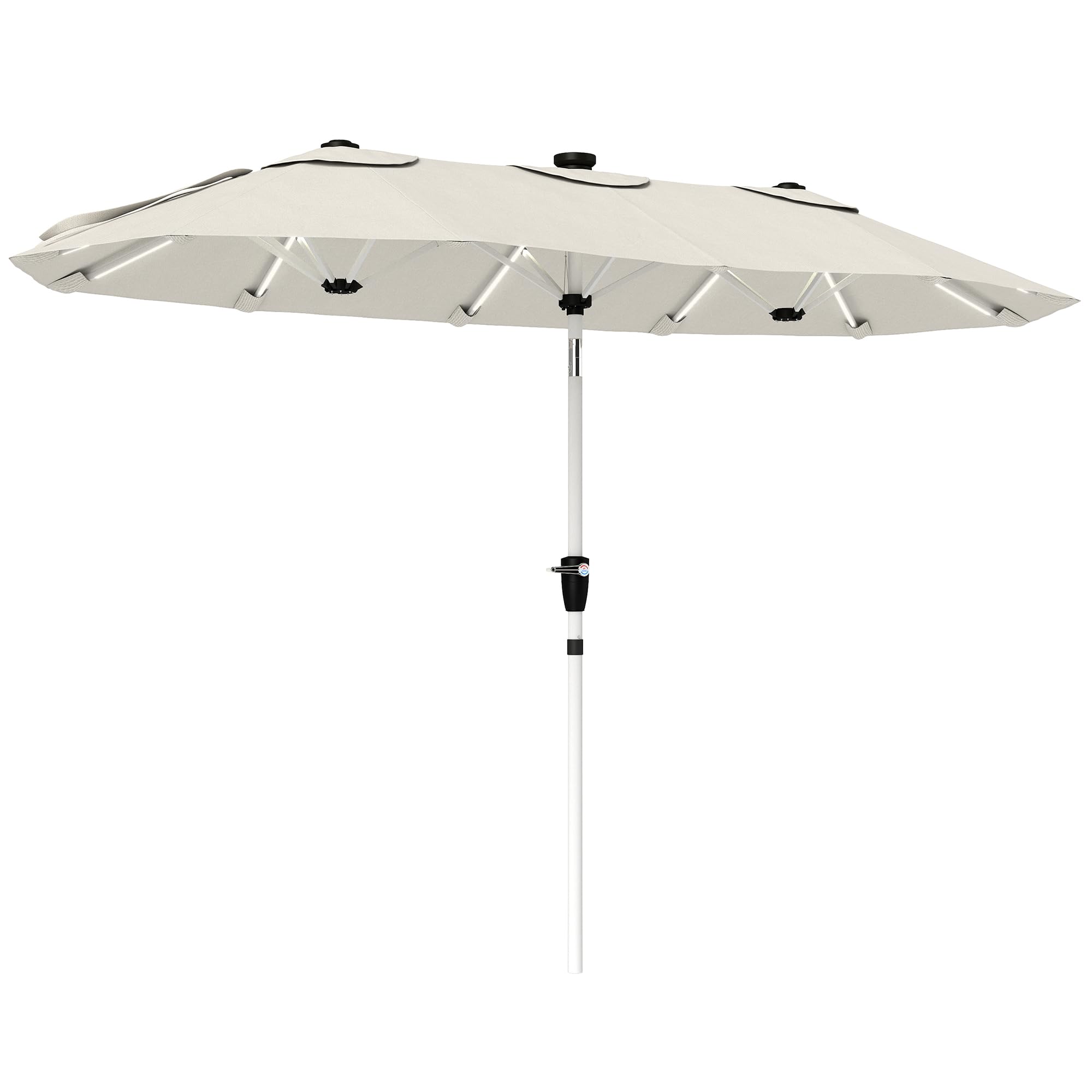 Outsunny Unisex Cream 3 Double-Sided Garden Parasol With Solar Lights, White 3M