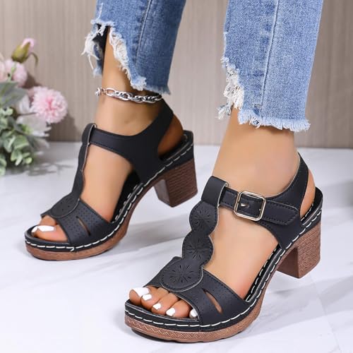 Orthopedic Sandals for Women Dressy Summer Casual Ankle Strap Hollow Out Sandals Platform Beach Casual Slip on Sandal Comfortable Flower Shoe Adjustable Hook Loop Shoes4