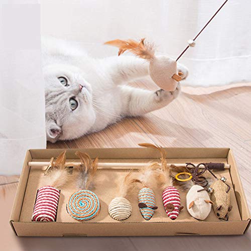 Yuning 7 Stück Katzenspielzeug, Interaktives Katzenspielzeug Set, Katzenspielzeug in Geschenkbox,Katzenspielzeug-Set zum Schleifen von Krallen, für Spaß, Auslastung und Abwechslung im Katzenalltag - Image 7