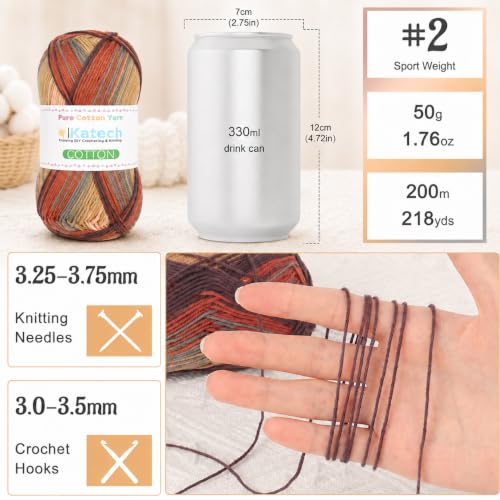 Image of Katech 1OO% Variegated Cotton Yarn for Crocheting-2 Sport Weight Baby Yarns