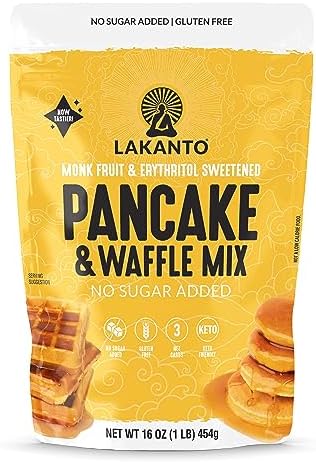 Lakanto Pancake and Waffle Mix - Sweetened with Monk Fruit Sweetener and Erythritol, Breakfast, Flapjacks, Almond Flour, Low Net Carbs, Gluten Free, Keto Diet Friendly - 16 oz