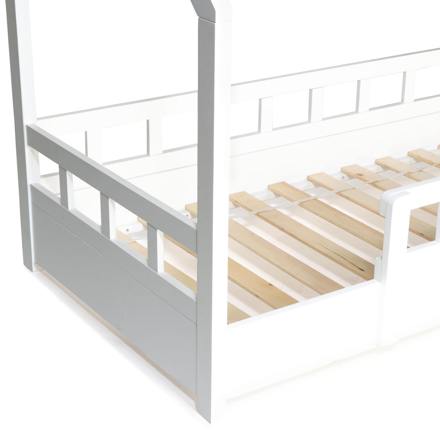 IDMarket - Lit cabane Enfant 80 x 160 CM NEREE Blanc avec sommier et barrières