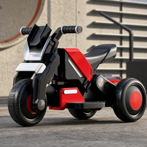 Image of StarAndDaisy Electric Ride-On Bike for Kids, Toddlers & Baby - 3 Wheel Rechargeable 6V Motorcycle with LED Lights, Bluetooth, USB, Foot Acceleration and Comfortable Seat (Red)