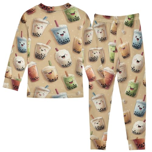 Pajama Sets Long Sleeve Cute Bubble Tea Pattern Soft Comfy Sleepwear 2 Piece PJS 3-8T3