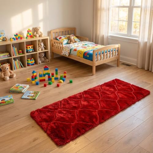 Image of Carpet for Hallway, Kitchen, and Modern Interiors, Cozy Shag Runner for Living Room, Entryway & Office Decor Size 2x6 feet Full Red