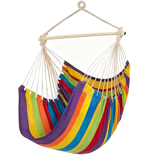 PNAEUT Hammock Chair Hanging Rope Swing for Outside Indoor for Bedroom, Outdoor, Patio (Tropical Stripes)