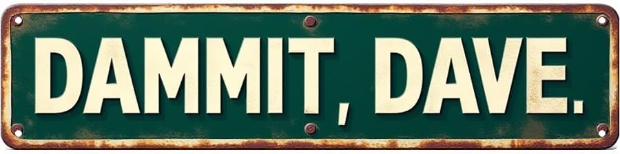 Letrero decorativo de hojalata de 16 x 4 pulgadas con texto en inglés "Dammit Dave" para garaje, cueva de hombre, tema de Dammit Dave para patio,