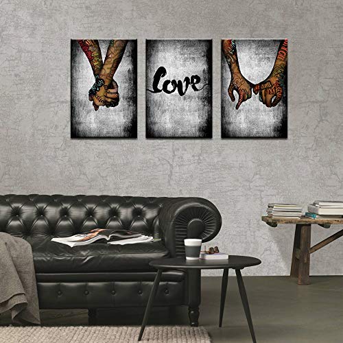 Sechars Graffiti Canvas Wall Art Love Hand In Hand Painting Poster Print Abstract Pop Art For Bedroom Over The Bed Decoration Lover Artwork Framed Ready To Hang 16X24Inchx3Pcs #TOP4