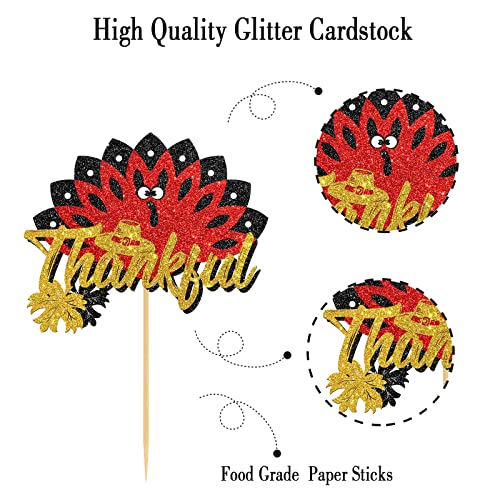 Belrew Thankful Cake Topper, For Fall Autumn Party Cake Topper, Thanksgiving Day Holiday Party Supplies, Glittery Black Red #TOP5