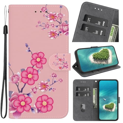 Étui Oppo A5X 4G 5G housse portefeuille en cuir fleur de cerisier