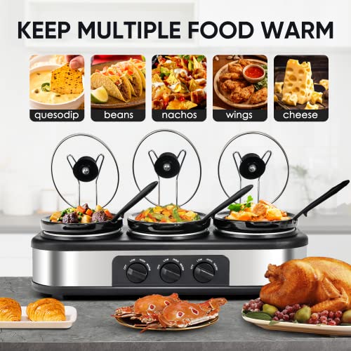 Triple-Slow-Cooker-3-X-15QT-Mini-Individual-Pots-with-Adjustable-Temp-Dishwasher-Safe-Portable-Buffet-Server-and-Warmer-Safe-Ceramic-Pots-Glass-Lid-Stainless-Steel
