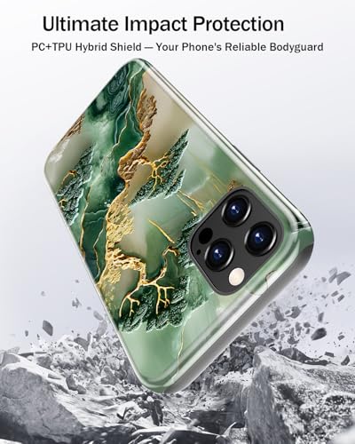 Image of Goodon for iPhone 12 Pro Case /iPhone 12 Case Cute - Wireless Charging Compatible - Dual-Layer Hard Shell + Silicone Cover - Protective Phone Case, Trendy Designs for Women - Gold Inlaid Jade Carving