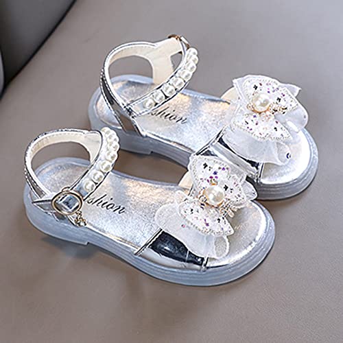 Summer Princess Shiny Bow Knot Shoes for Kids Open Toe Children Shoes Girls Kid Sandals (Silver, 2.5-3 Years)3