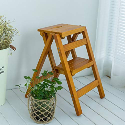 Échelle pliante en bois massif noyer clair : tabouret 2 marches polyvalent - 2