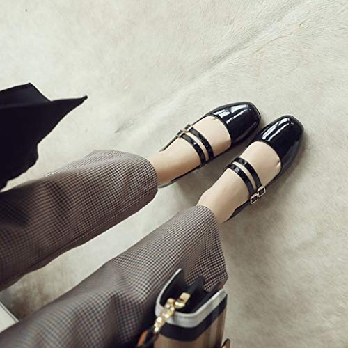 MIOKE Women's Square Toe Mary Jane Pumps Buckle Strappy Comfort Chunky Block Mid Heel Classic Dress Shoes4