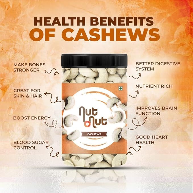 Image of Nut O Nut 100% Natural & Crunchy Premium Whole Cashew Nuts 1kg - Kaju 250g x4-Nutritious, Delicious, Gluten Free Kaju 1 kg-Healthy Snack Option Cashewnut - Nuts and Dry Fruits Combo Pack -(W240)