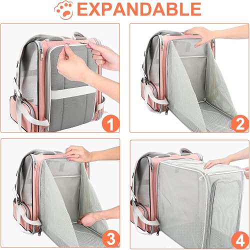 Image of Cat Backpack Carrier, Breathable Cat Carrier Pet Backpack for Kitty Small Dog Up to 15Lbs, Transparent & Foldable Pet Carrier for Travel Hiking (Expendable Pink, L)