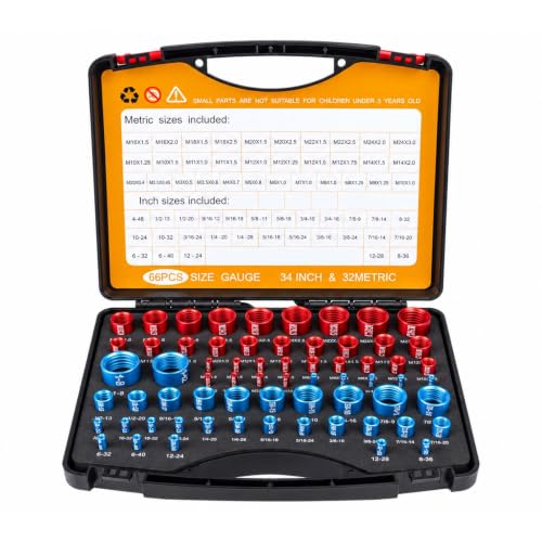 66 Pcs Nut and Bolt Thread Checker, 34 SAE 32 Metric Detachable Gauge Set