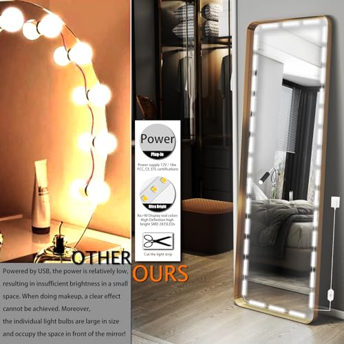 Image of LED Vanity Mirror Lights, Hollywood Style Makeup Light, 14FT /6000K /Dimmable /12V Adapter /Self-Adhesive Full Body Vanity Lights, Lighting for Makeup Floor Mirror & Bathroom