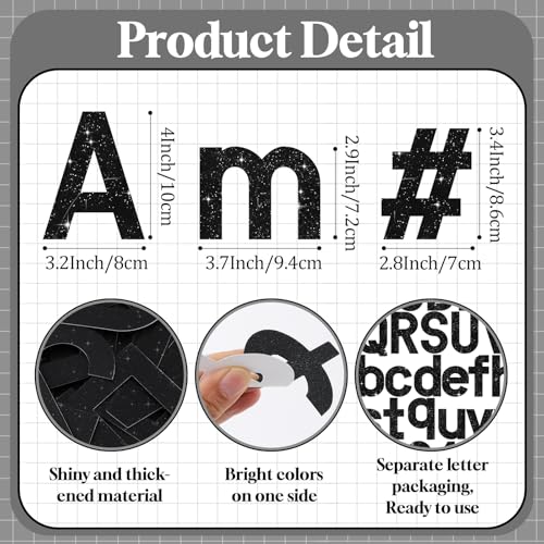 Image of Vuzvuv 295 Pcs Glitter Bulletin Board Letters and Numbers, 4 Inch Classroom Decor with Adhesive Points, Alphabet Cut Outs for School Display (Black)