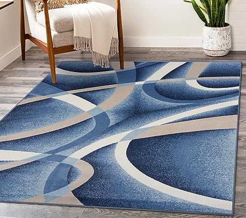 2305 Geometric Abstract Blue 9x12 Area Rugs for Living Room
