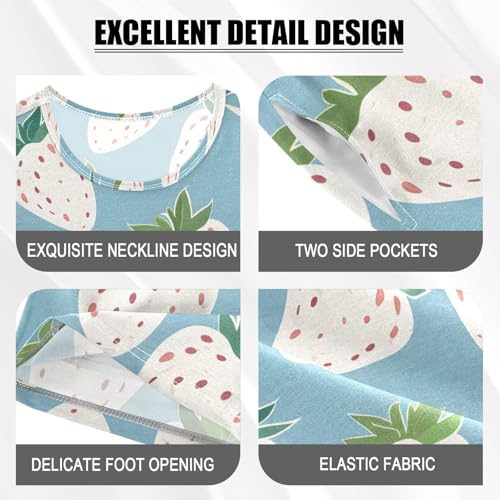 ALAZA White Strawberry Blue Pajamas Short Sleeve 2 Piece Sleepwear Top and Bottom Pajama Set Unisex4