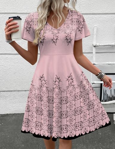 Image of Zeagoo Womens Summer Dress Casual Swing Sundresses Floral Ruffle Short Sleeve Wedding Guest Dress Beach Mini Dress 2026