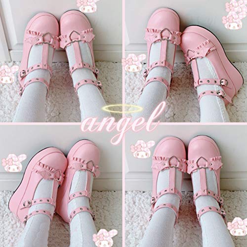 Image of CELNEPHO Womens Mary Jane Shoes for Women, Sweet Bow Round Toe Ankle T-Strap Lolita Goth Platform Dress Pumps Shoes Oxfords B-Pink