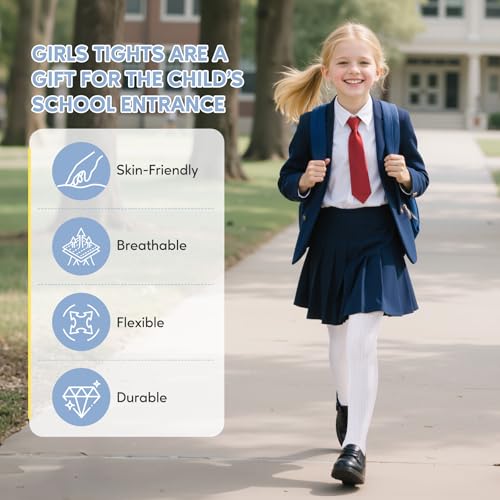 Zando 3Pack Girls Tights Kids Cable Knit Cotton Footed Seamless Tights Winter Warm Leggings Stockings for School Daily 4-12T2