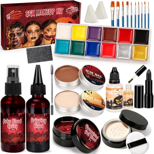 Halloween SFX Makeup Kit 24pcs for Adults Zombie Vampire Cosplay