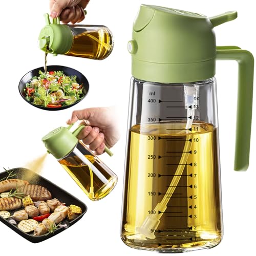 TrendPlain 16oz/470ml Glass Olive Oil Sprayer for Cooking – 2 in 1 Olive Oil Dispenser Bottle for...