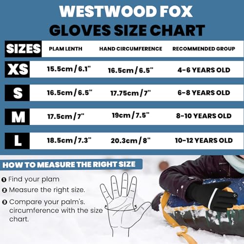 WFX Thermo-Winterhandschuhe für Kinder, Touchscreen, rutschfest, dick, warm, winddicht, Fahrradhandschuhe für Jungen und Mädchen, Größe 6–12, zum Laufen, Outdoor, Fußball, Sport, S, SCHWARZ
