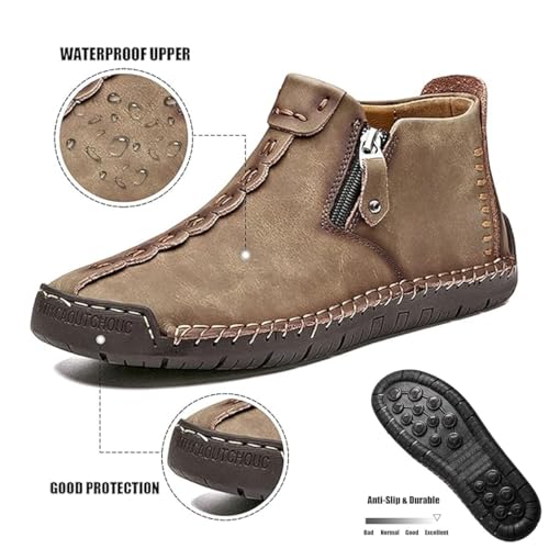 Phanile Mens Shoes, Men's Outdoor Comfy Arch Support Waterproof Walking Shoes, Orthopedic Zipper Casual Handmade Sneakers3