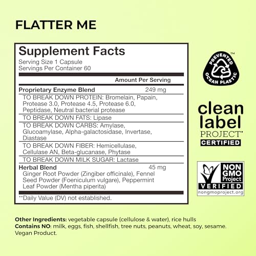 HUM Flatter Me Digestive Enzymes for Women & Men, Digestive Health Bloating Supplement with Ginger & Peppermint Leaf, Fast Acting Anti Bloat Pills Multi Enzyme for Debloating, Vegan, 60 Capsules - Image 3