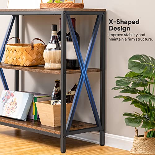 ALLOSWELL Sofa Table, Industrial Console Table, 3-Tier Narrow Side Table with Open Shelves, Foyer Table for Entryway, Hallway, Kitchen, Living Room and Bedroom, Easy Assembly, Rustic Brown CTHR8001 - Thumbnail 6