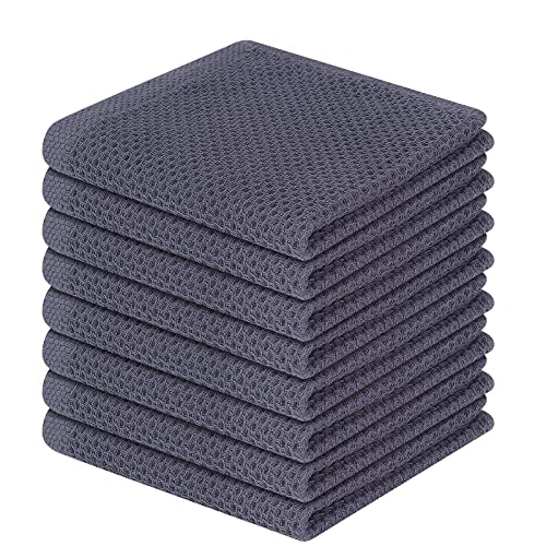 Homaxy 100% Cotton Waffle Weave Kitchen Dish Cloths, Ultra Soft Absorbent Quick Drying Dish Towels, 12 x 12 Inches, 8-Pack, Dark Grey