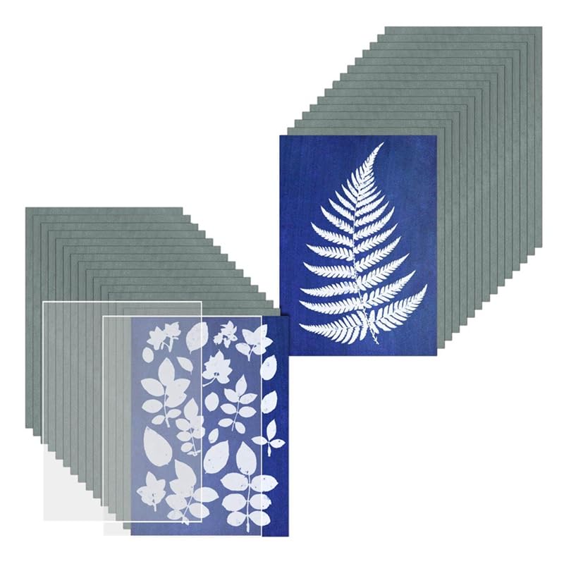 omolly 30Pcs Cyanotype Paper Sun Print Kit with 2 Acrylic Panels, Sun Printing Paper