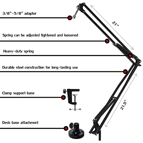 Adjustable Mic Boom Stand for Blue Yeti Snowball, Black