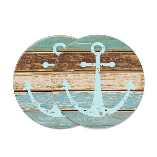 2 posavasos absorbentes para bebidas, diseño de ancla de cultura náutica, posavasos redondos con respaldo de corcho antideslizante para oficina en casa de 4 pulgadas